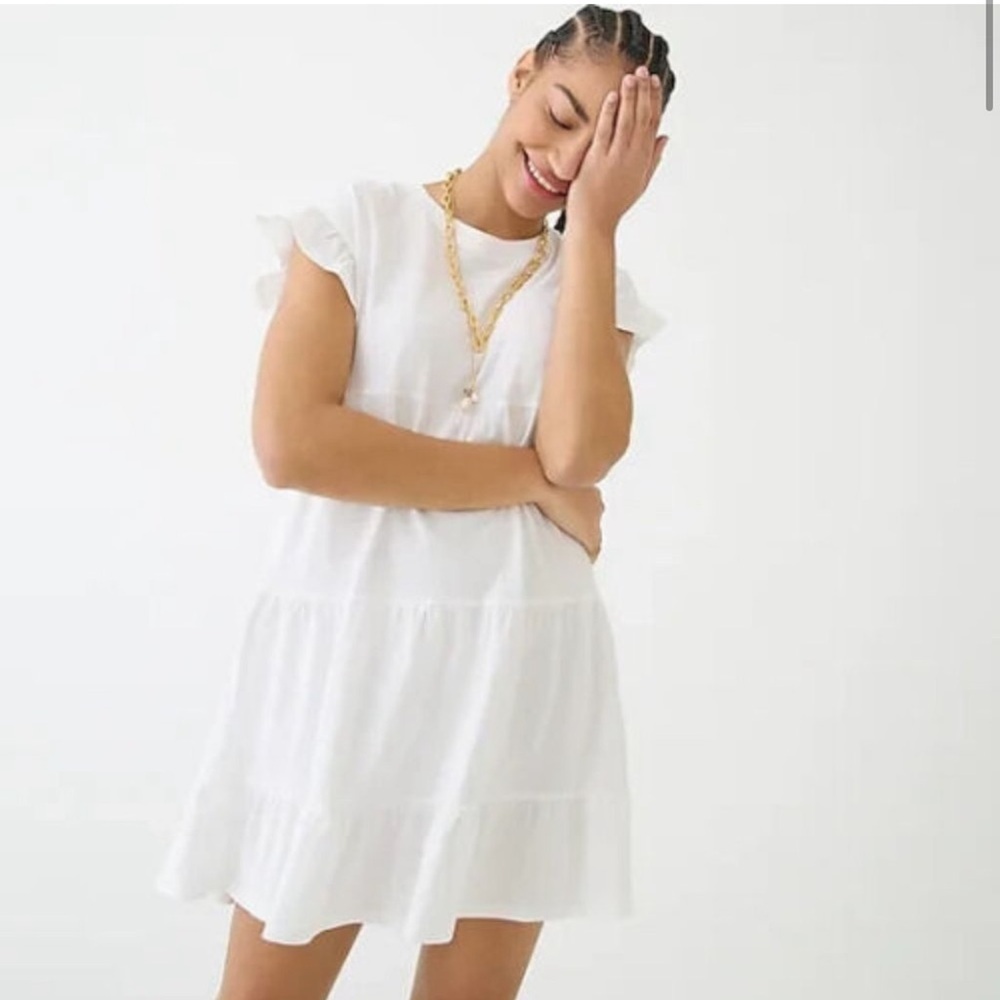 J. CREW Broken-in jersey tiered mini dress in white size‎ medium